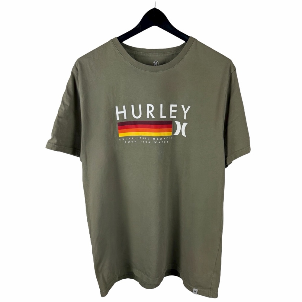 Mens Y2K Hurley Skateboards Surf Streetwear Green Graphic Shirt Size L